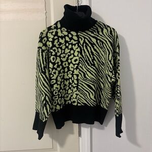 Zara Black and Green Patterned Turtleneck Sweater